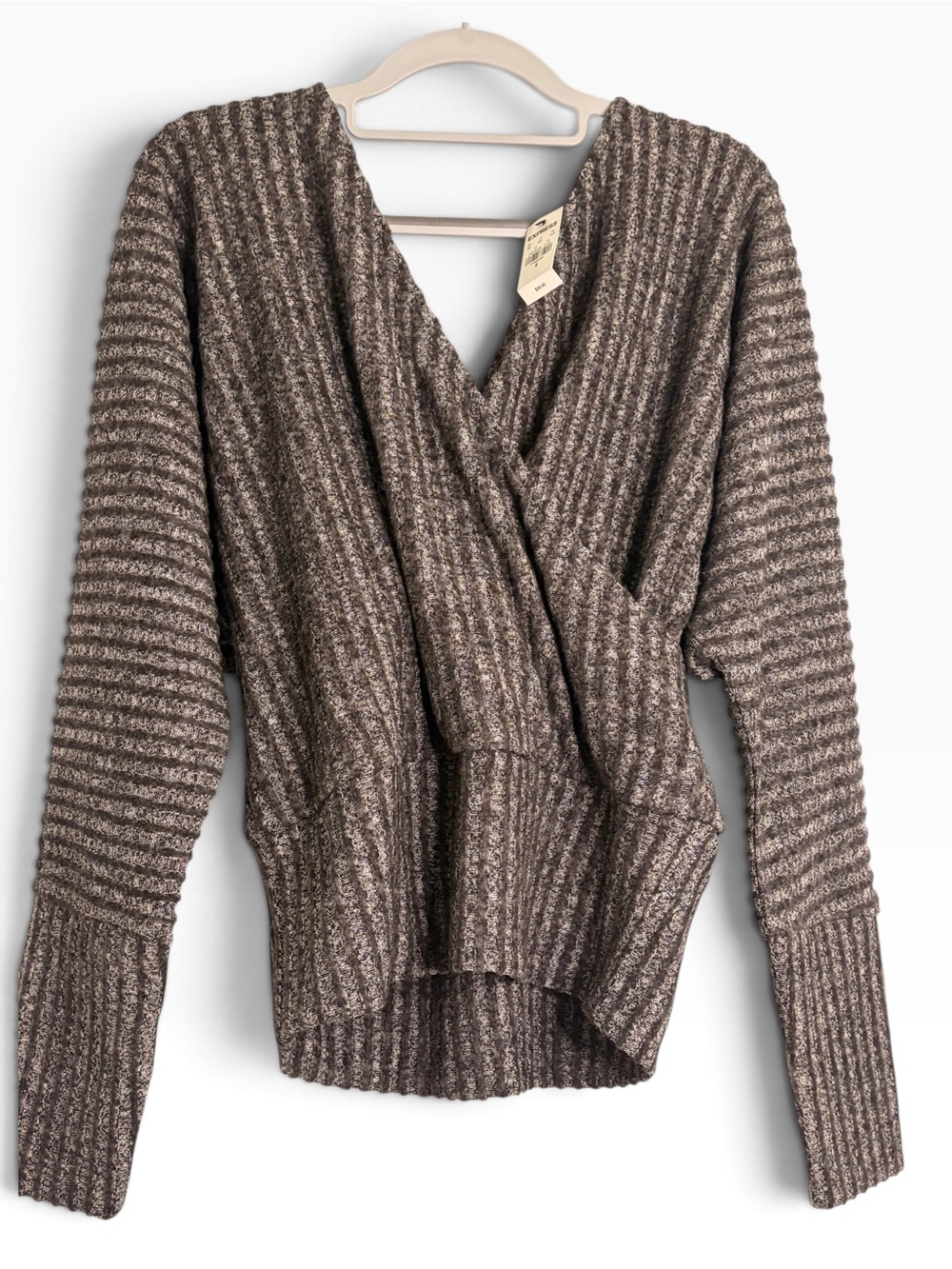 NWT Express Cozy Ribbed Wrap Front Sweater - Grey/Black